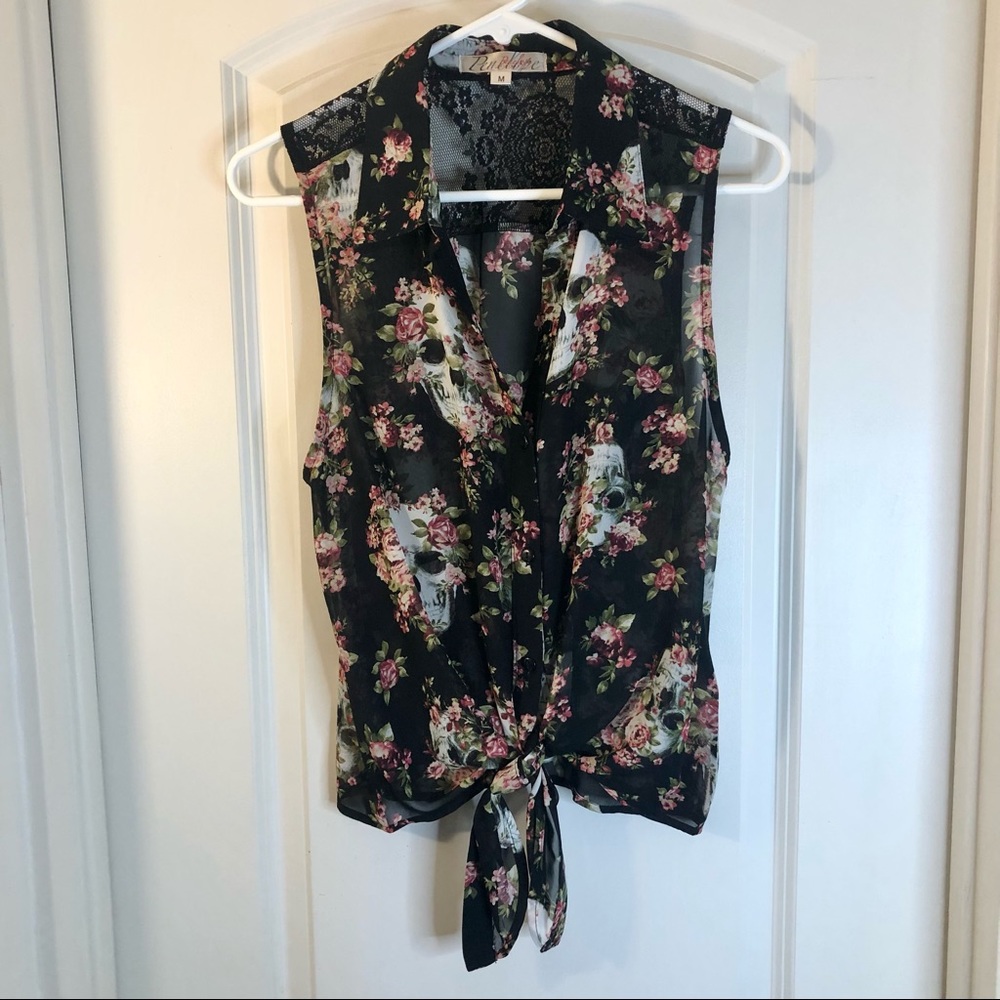 Penelope Project Lace Sleeveless Sugar Skulls Top